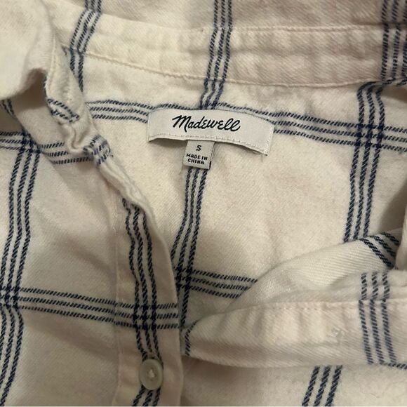 Women’s Madewell Flannel Button Down Shirt Off White and Navy Blue Stripe Size S - Picture 2 of 6